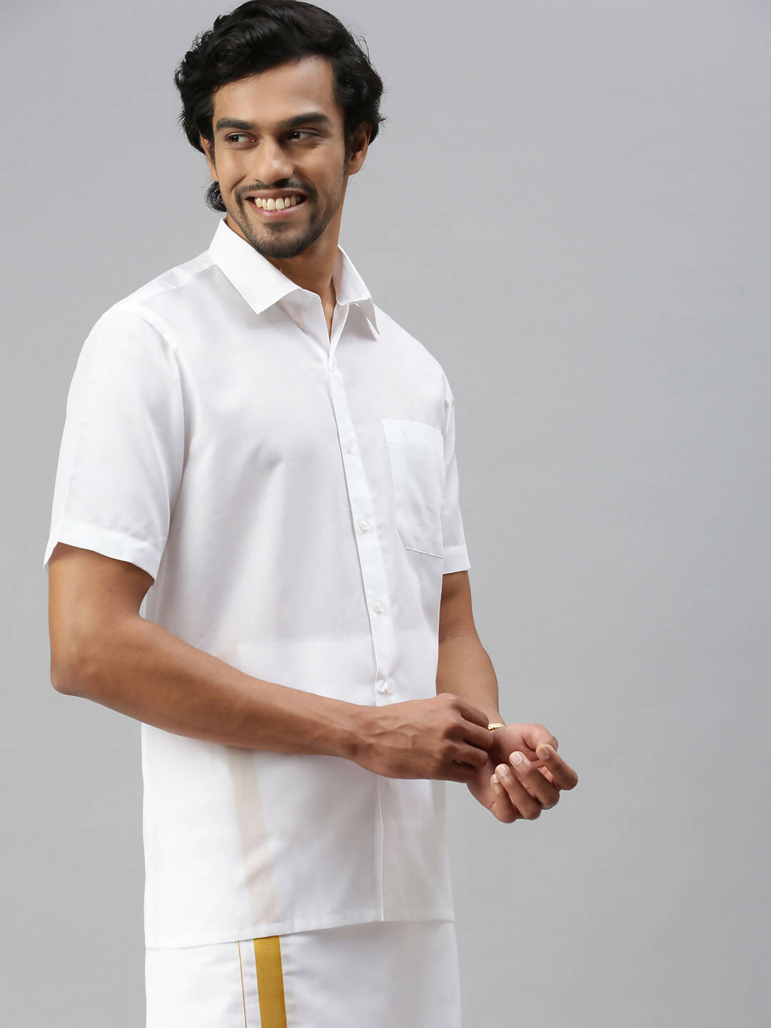 Ramraj Cotton Mens Half Sleeve Formal White Shirt