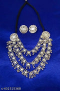 Tehzeeb Creations Women's Silver Colour Oxidised Necklace Set With Mirror Work