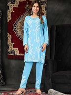 HOUSE OF KARI Floral Embroidered Chikankari Pure Cotton Straight Kurta With Trousers