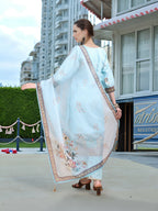 Joban Fashion Sky Blue Positive Digital Print With Position Foil Kurta Set - Distacart