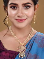 Saraf RS Jewellery Gold-Plated White & Pink American Diamond Studded & Beaded Handcrafted Set - Distacart