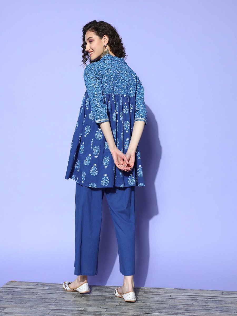 Ahalyaa Blue Pure Cotton Tunic & Palazzos Ethnic Co-Ords - Distacart