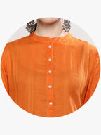 Sangria Women Orange & White Solid Kurta Set