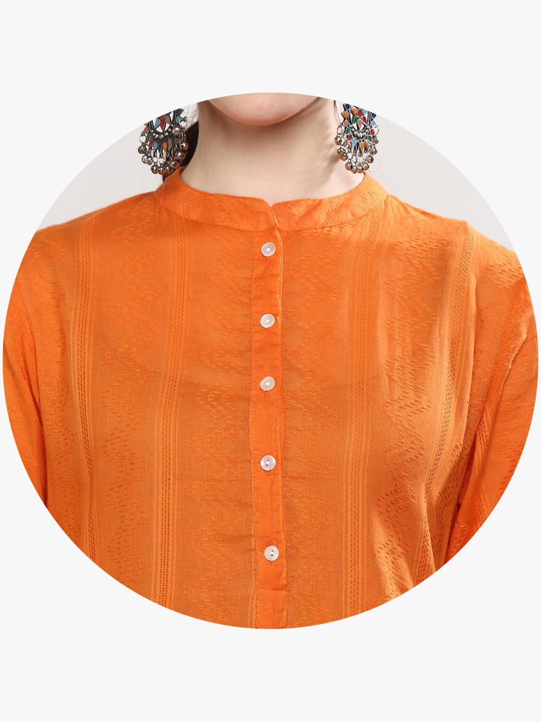 Sangria Women Orange & White Solid Kurta Set