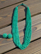 Inhanns Rangsaaz 20-Layer Luxe Long Beaded Necklace (With Optional Statement Earrings) - Sea Green With Earring