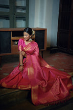Vardha Ruby Pink Golden Zari Kanjeevaram Silk Saree