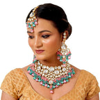 Tehzeeb Creations Meenakari Gold-Polished Multi Color Uncut dibbi Kundan Combo Necklace Set For Women