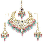 Tehzeeb Creations Meenakari Gold-Polished Multi Color Uncut dibbi Kundan Combo Necklace Set For Women