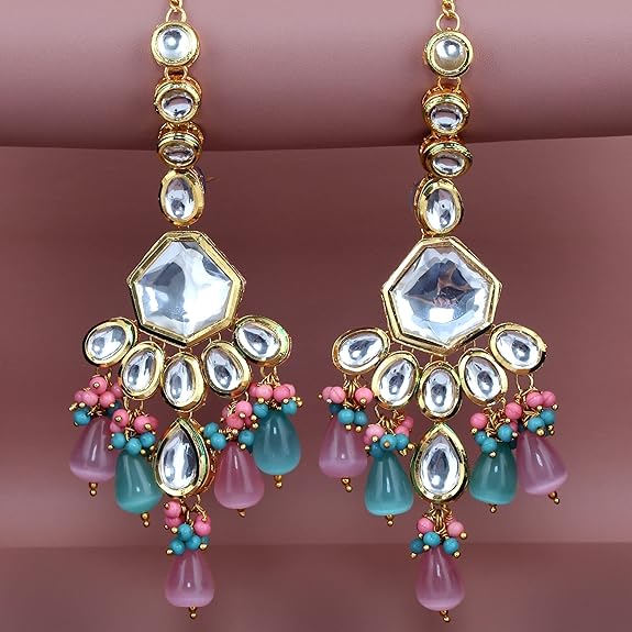 Tehzeeb Creations Meenakari Gold-Polished Multi Color Uncut dibbi Kundan Combo Necklace Set For Women