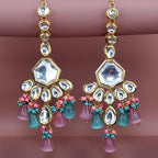 Tehzeeb Creations Meenakari Gold-Polished Multi Color Uncut dibbi Kundan Combo Necklace Set For Women