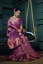 Vardha Mauve Purple Golden Zari Kanjeevaram Silk Saree