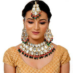 Tehzeeb Creations Back Meenakari Gold-Polished Multicolor Color Tika Earring Jewellery Set Uncut Big Faux Kundan Dibbi Kundan Choker Necklace Set