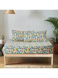 Chumbak White & Yellow Floral 136 TC Cotton 1 Queen Bedsheet with 2 Pillow Covers