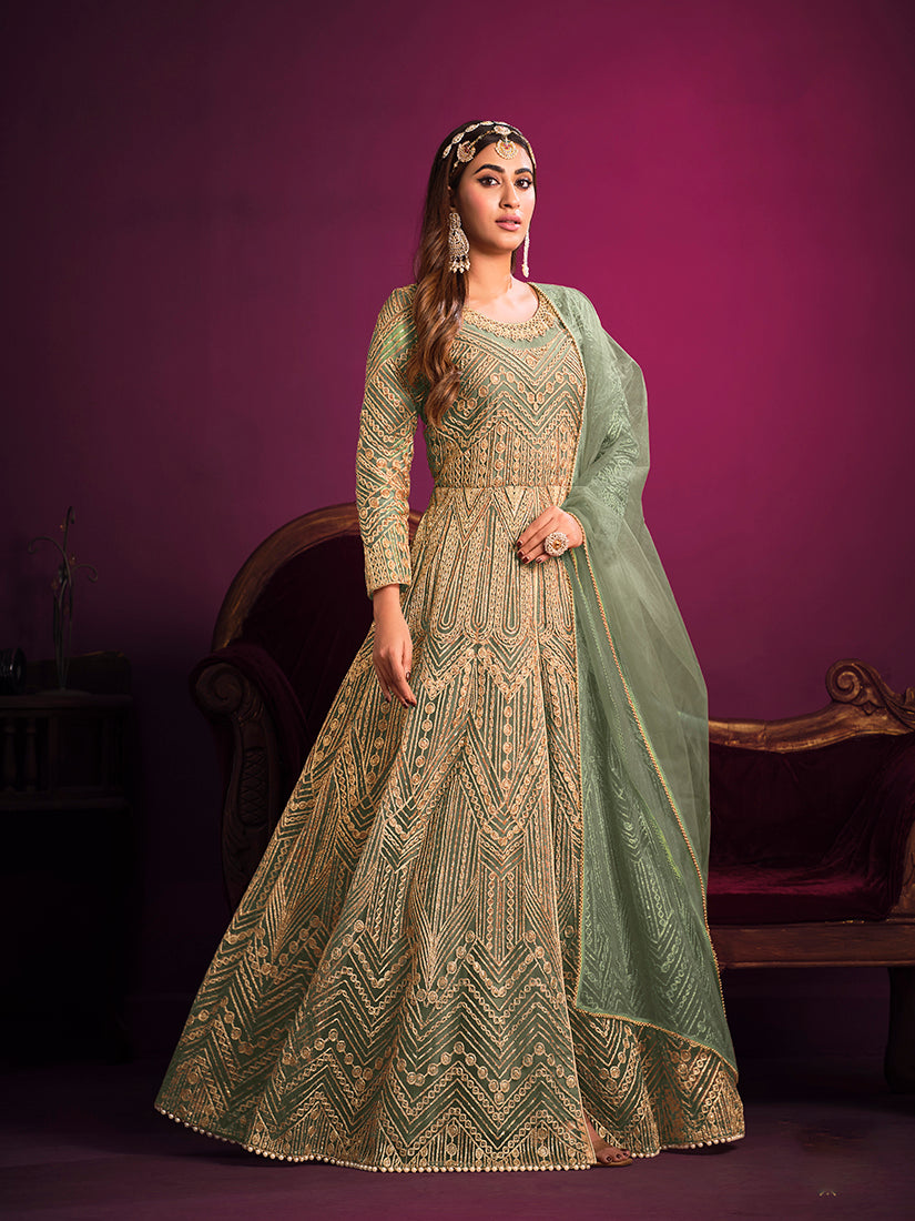Monjolika Fashion Light Green Sangeet Net Designer Salwar Suit - Distacart
