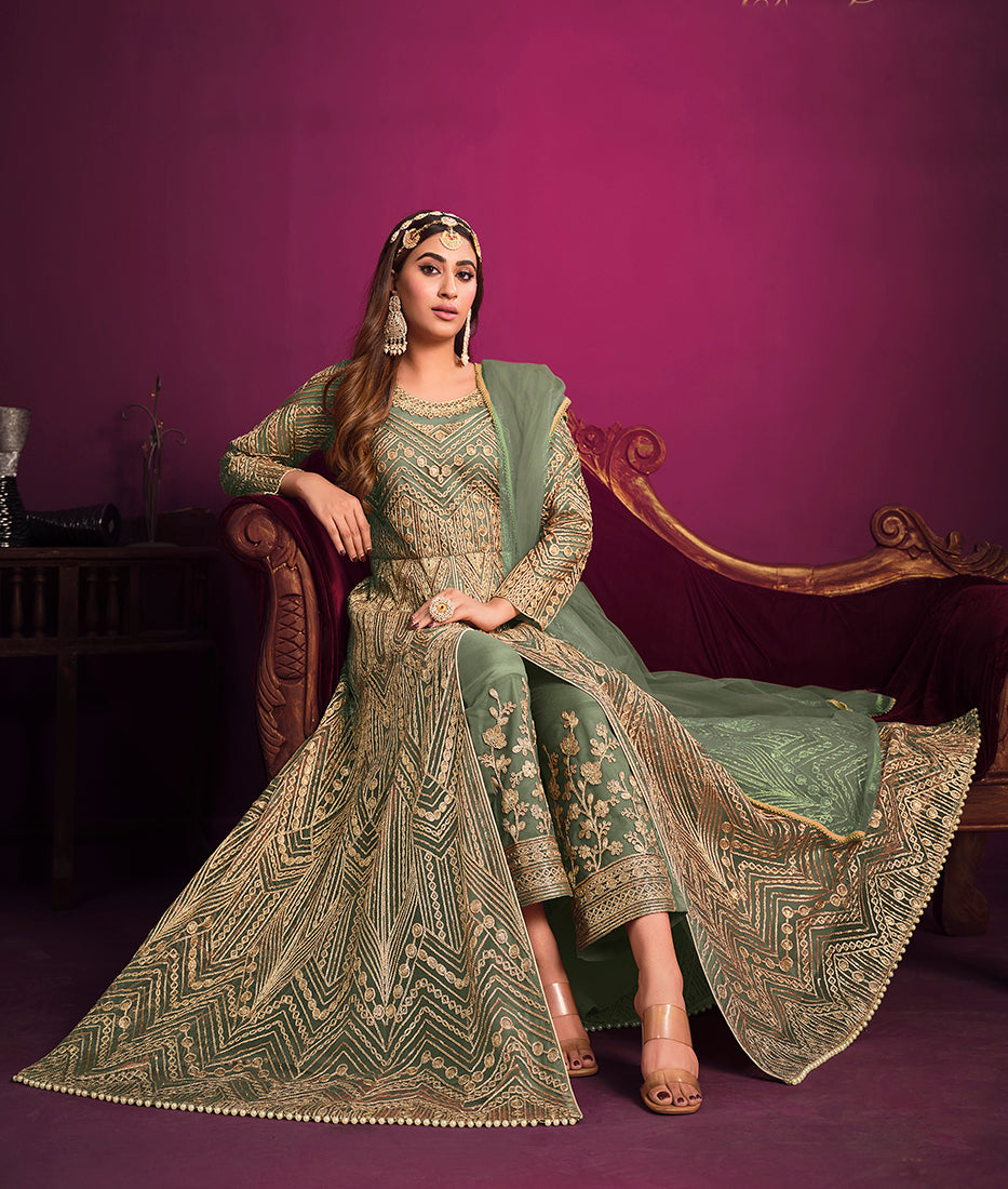 Monjolika Fashion Light Green Sangeet Net Designer Salwar Suit - Distacart