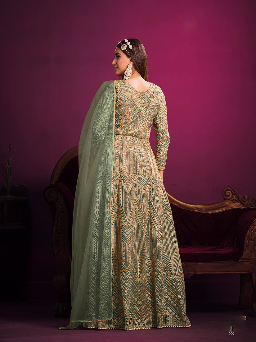 Monjolika Fashion Light Green Sangeet Net Designer Salwar Suit - Distacart
