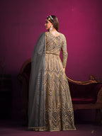 Monjolika Fashion Grey Sangeet Net Designer Salwar Suit - Distacart