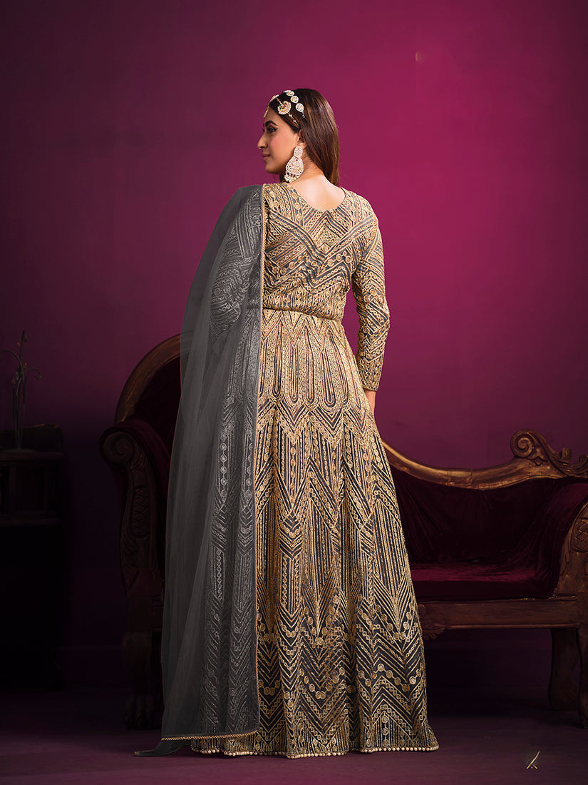 Monjolika Fashion Grey Sangeet Net Designer Salwar Suit - Distacart