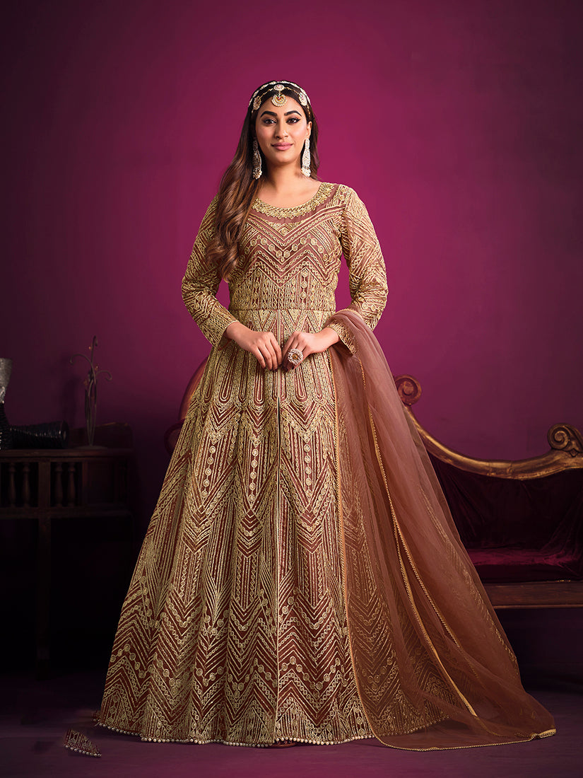 Monjolika Fashion Peach Sangeet Net Designer Salwar Suit - Distacart