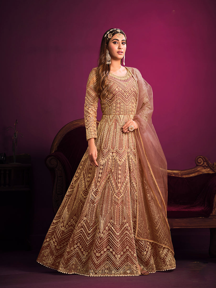 Monjolika Fashion Peach Sangeet Net Designer Salwar Suit - Distacart