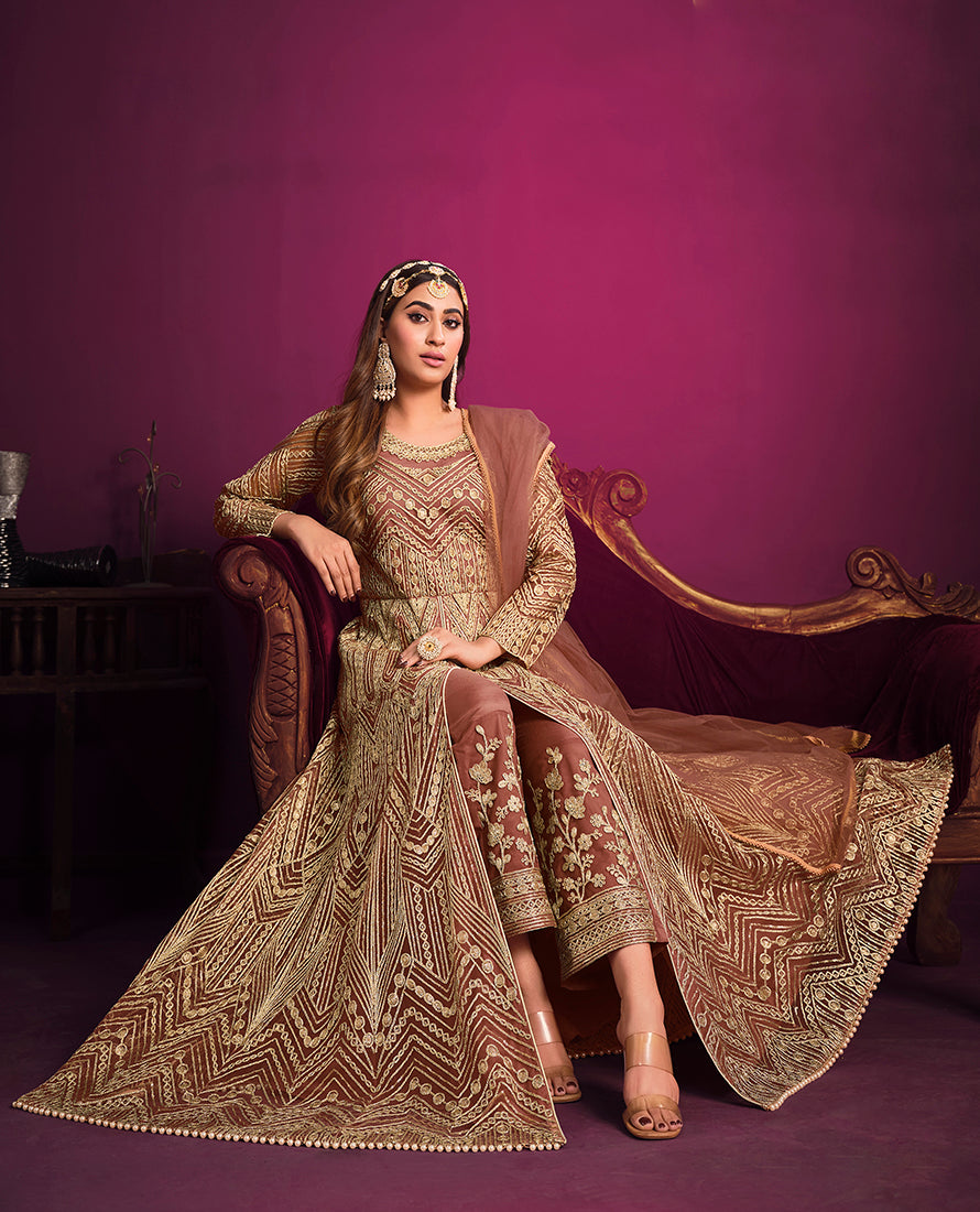 Monjolika Fashion Peach Sangeet Net Designer Salwar Suit - Distacart