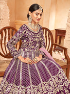 Monjolika Fashion Purple Color Art Silk Embroidered Anarkali Salwar Kameez - Distacart