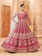 Monjolika Fashion Rani Pink Color Art Silk Embroidered Anarkali Salwar Kameez - Distacart