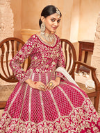 Monjolika Fashion Rani Pink Color Art Silk Embroidered Anarkali Salwar Kameez - Distacart