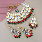 Tehzeeb Creations Back Meenakari Gold-Polished Multicolor Color Tika Earring Jewellery Set Uncut Big Faux Kundan Dibbi Kundan Choker Necklace Set
