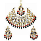 Tehzeeb Creations Back Meenakari Gold-Polished Multicolor Color Tika Earring Jewellery Set Uncut Big Faux Kundan Dibbi Kundan Choker Necklace Set