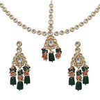 Tehzeeb Creations Gold-Polished Multicolor Kundan Stone/Uncut Kundan/Dibbi Kundan/Meena Kundan/Lucknow Kundan Bridal Set for Girls & Women
