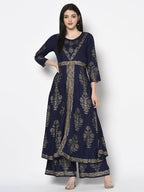 Aniyah Rayon Navy Blue Color Gold Print Flared Slip-On Palazzo (AN-193K)