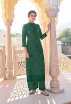Monjolika Fashion Dark Green Embroidered Muslin Pant Style Suit - Distacart