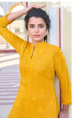 Monjolika Fashion Mustard Embroidered Muslin Pant Style Suit - Distacart