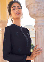 Monjolika Fashion Navy Blue Embroidered Muslin Pant Style Suit - Distacart