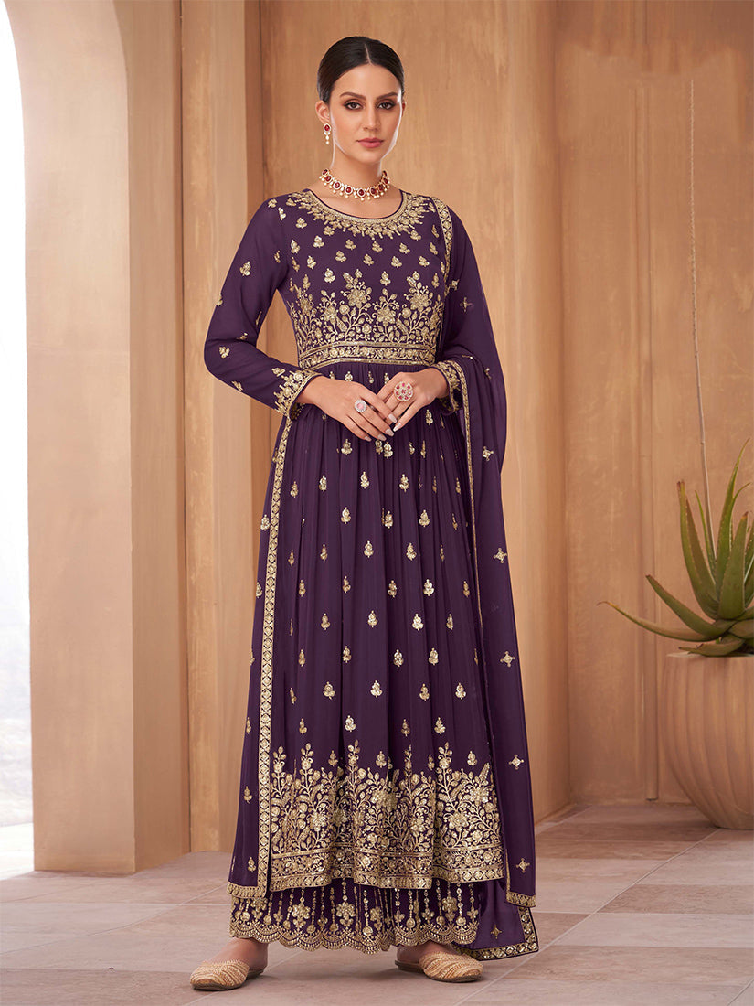 Monjolika Fashion Black Color Georgette Sequins Work Palazzo Salwar Suit - Distacart