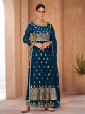 Monjolika Fashion Blue Color Georgette Sequins Work Palazzo Salwar Suit - Distacart
