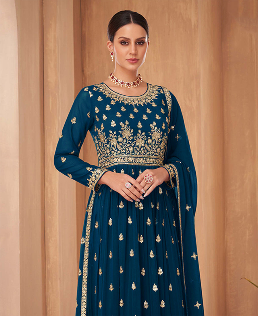 Monjolika Fashion Blue Color Georgette Sequins Work Palazzo Salwar Suit - Distacart