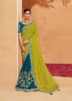 Monjolika Fashion Light Green And Teal Color Heavy Silk Embroidered Half Nd Half Saree - Distacart