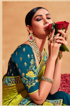 Monjolika Fashion Light Green And Teal Color Heavy Silk Embroidered Half Nd Half Saree - Distacart