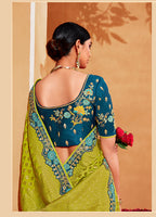Monjolika Fashion Light Green And Teal Color Heavy Silk Embroidered Half Nd Half Saree - Distacart