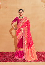 Monjolika Fashion Pink Color Heavy Silk Embroidered Half Nd Half Saree
