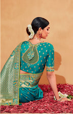 Monjolika Fashion Turquoise Color Heavy Silk Embroidered Half Nd Half Saree
