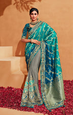 Monjolika Fashion Multi Color Heavy Silk Embroidered Half Nd Half Saree