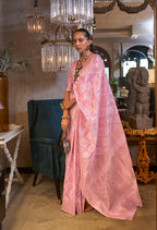 Monjolika Fashion Light Pink Color Linen Trendy Saree With Blouse - Distacart