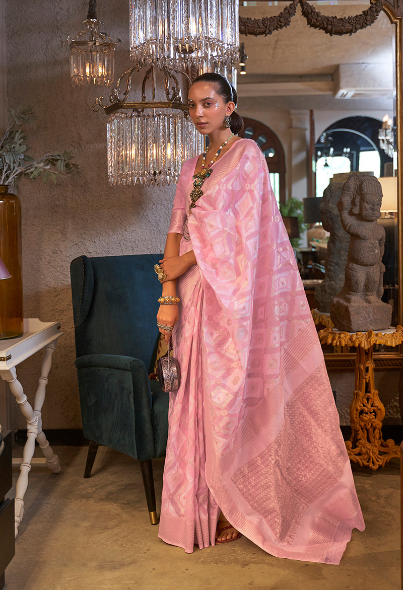 Monjolika Fashion Light Pink Color Linen Trendy Saree With Blouse - Distacart