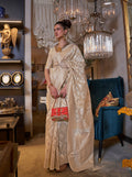 Monjolika Fashion Cream Color Linen Trendy Saree With Blouse - Distacart