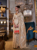 Monjolika Fashion Cream Color Linen Trendy Saree With Blouse - Distacart