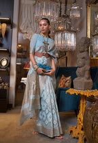 Monjolika Fashion Sky Blue Color Linen Trendy Saree With Blouse - Distacart