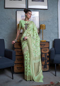 Monjolika Fashion Light Green Color Linen Trendy Saree With Blouse - Distacart
